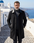 Men's  Wool Double-Faced Trench Coat - Single-Breasted Lapel Overcoat