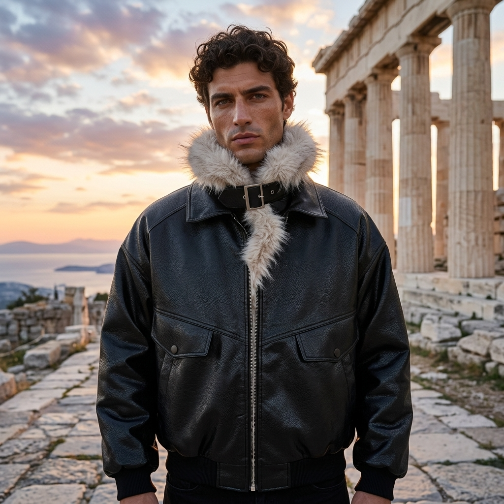 Men's Retro Faux Fur Collar PU Leather Jacket - Thickened Winter Coat