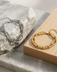 Women's Chunky Titanium Steel Bracelet – Minimalist Geometric Electroplated Gold & Silver Bangle