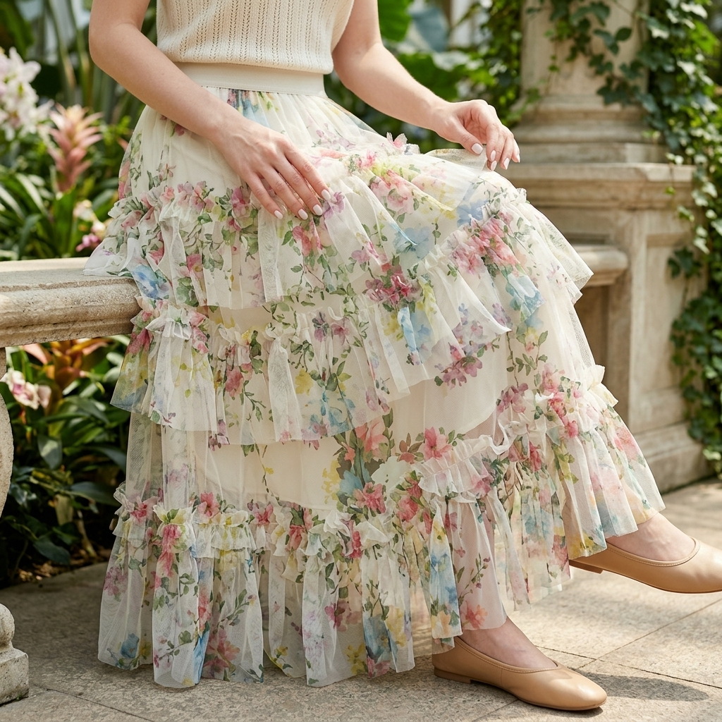 Women's Floral Mesh A-Line Midi Skirt – Princess Cake Skirt