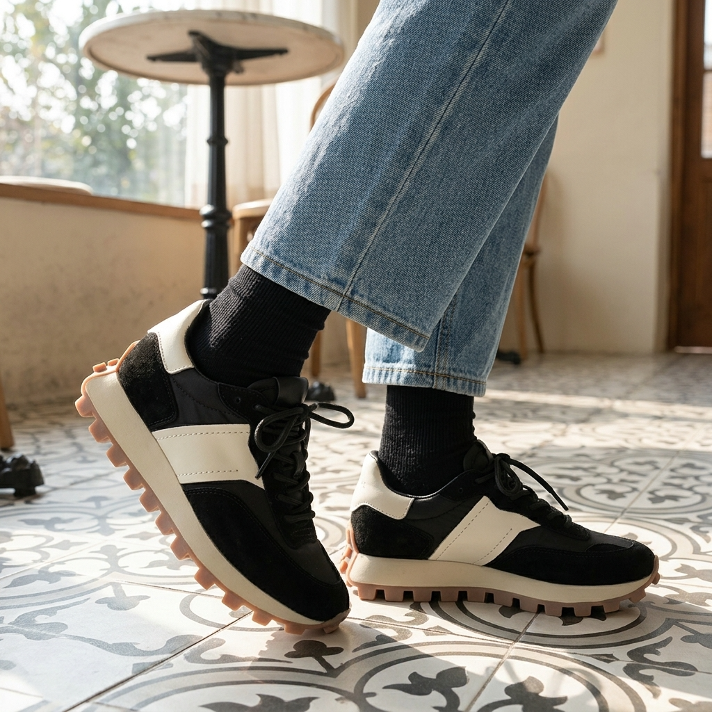 Women's Genuine Leather Color Block Sneakers – Retro Dad Shoe