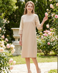 Women's Three-Quarter Sleeve Commute Dress – Elegant Zipper Polyester Dress