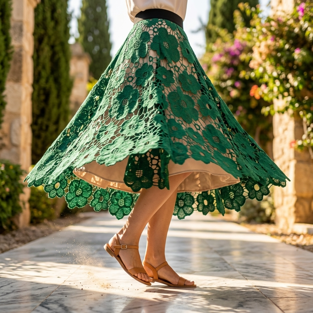 Women's Lace A-Line High-Waist Midi Skirt