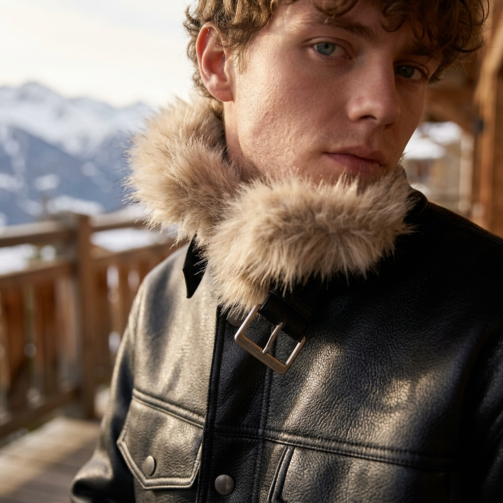 Men's Retro Faux Fur Collar PU Leather Jacket - Thickened Winter Coat