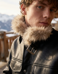 Men's Retro Faux Fur Collar PU Leather Jacket - Thickened Winter Coat