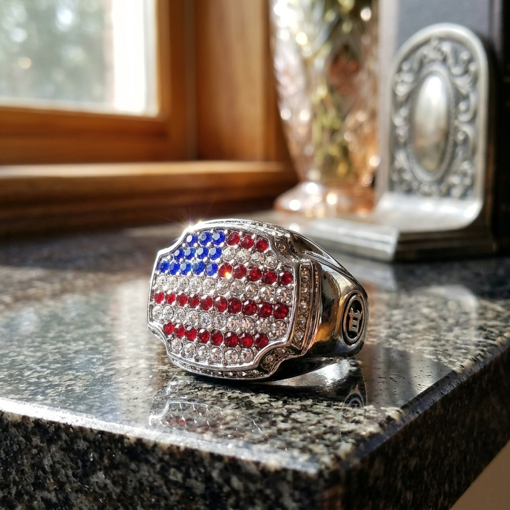 Men's USA Flag Platinum-Plated Geometric Ring