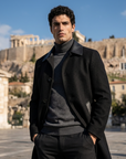 Men's  Wool Double-Faced Trench Coat - Single-Breasted Lapel Overcoat