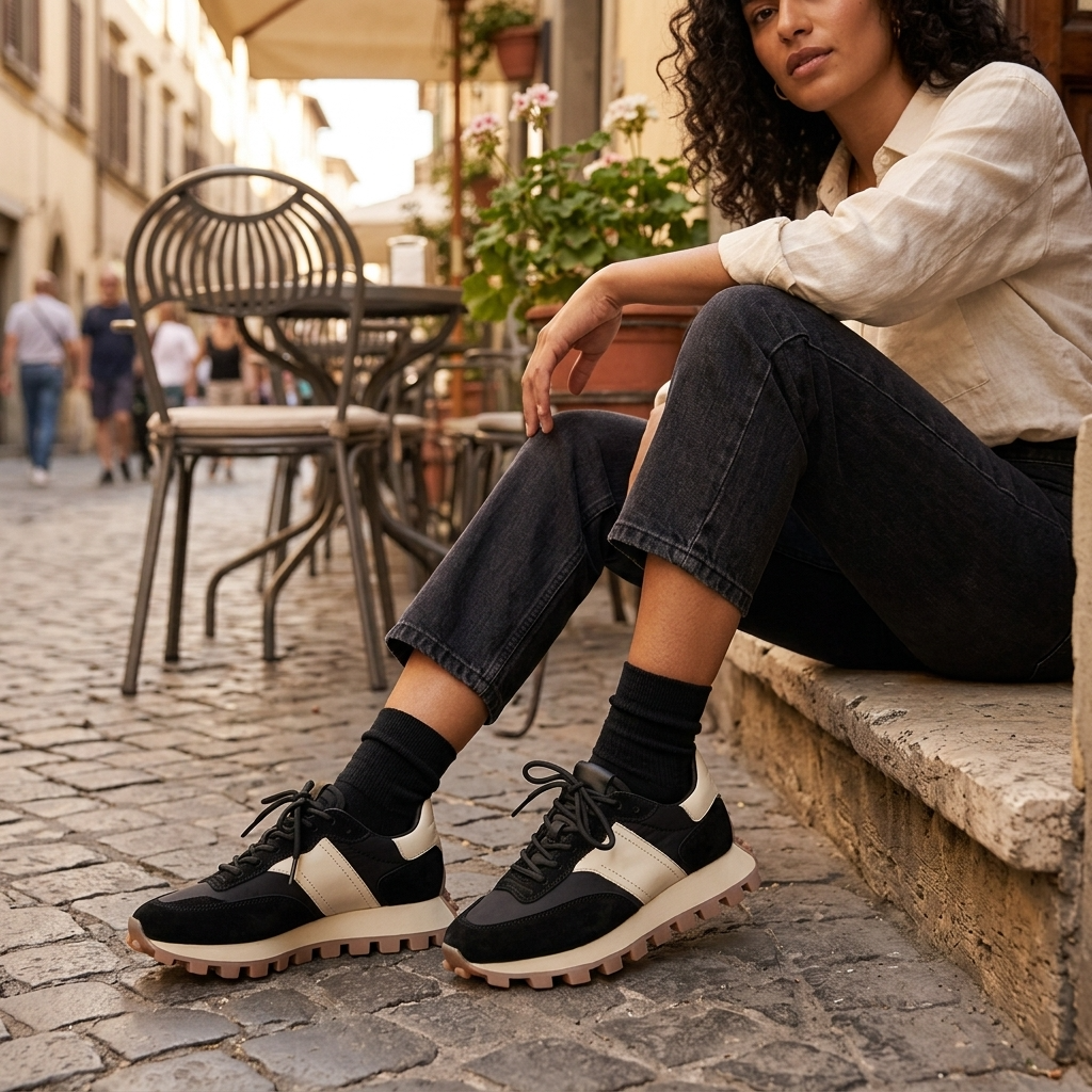 Women's Genuine Leather Color Block Sneakers – Retro Dad Shoe