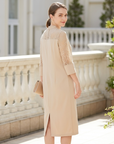 Women's Three-Quarter Sleeve Commute Dress – Elegant Zipper Polyester Dress