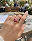 Women's Floral Natural Ruby Ring — S925 Silver with 18K Gold Electroplating ADJUSTABLE SIZE