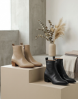 Women's Genuine Leather Pointed-Toe Short Boots – Chunky Heel