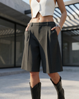 Women's High Waist Wide Leg Capri Shorts - Casual Suit Shorts