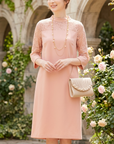 Women's Three-Quarter Sleeve Commute Dress – Elegant Zipper Polyester Dress
