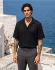 Men's Hollow Cut-Out Cuban Collar Shirt – Loose Fit Short Sleeve