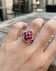 Women's Floral Natural Ruby Ring — S925 Silver with 18K Gold Electroplating ADJUSTABLE SIZE