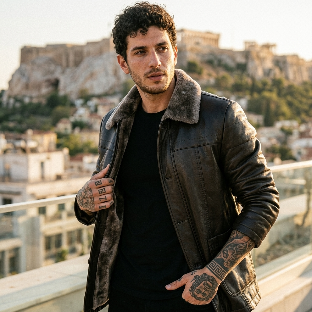 Manteau en cuir mi-long en véritable peau de mouton pour homme – Veste d'hiver doublée de fourrure avec col à revers et fermeture éclair