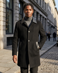 Men's  Wool Double-Faced Trench Coat - Single-Breasted Lapel Overcoat