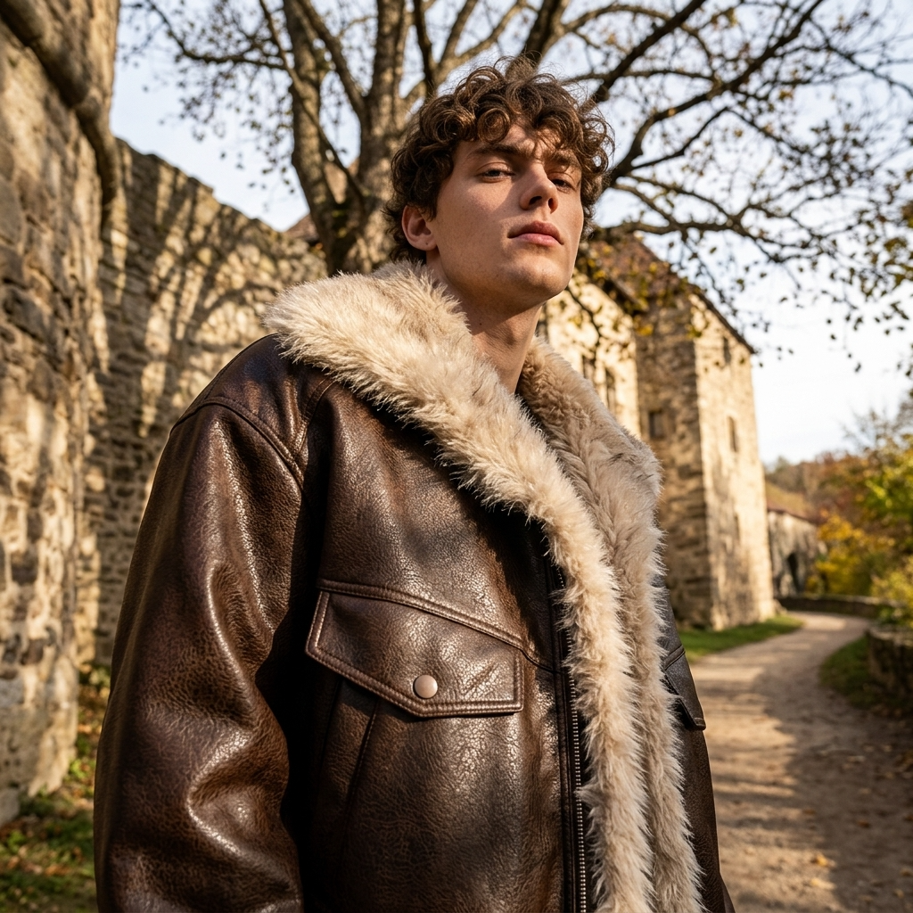 Men's Retro Faux Fur Collar PU Leather Jacket - Thickened Winter Coat
