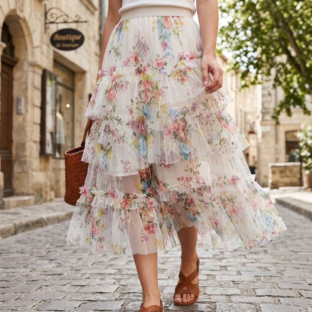 Women's Floral Mesh A-Line Midi Skirt – Princess Cake Skirt