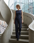 Women's Striped Sleeveless Asymmetrical Top & Straight-Leg Pants Suit