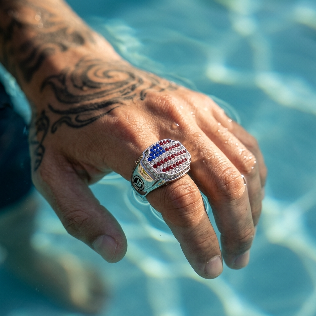 Men's USA Flag Platinum-Plated Geometric Ring