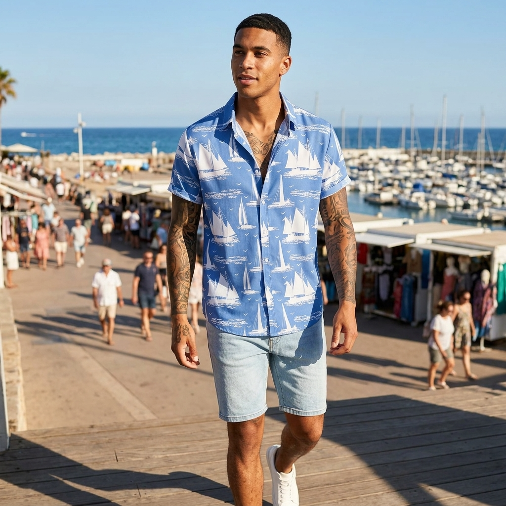 Men's Floral Print Short Sleeve Shirt – Loose Fit Summer Style