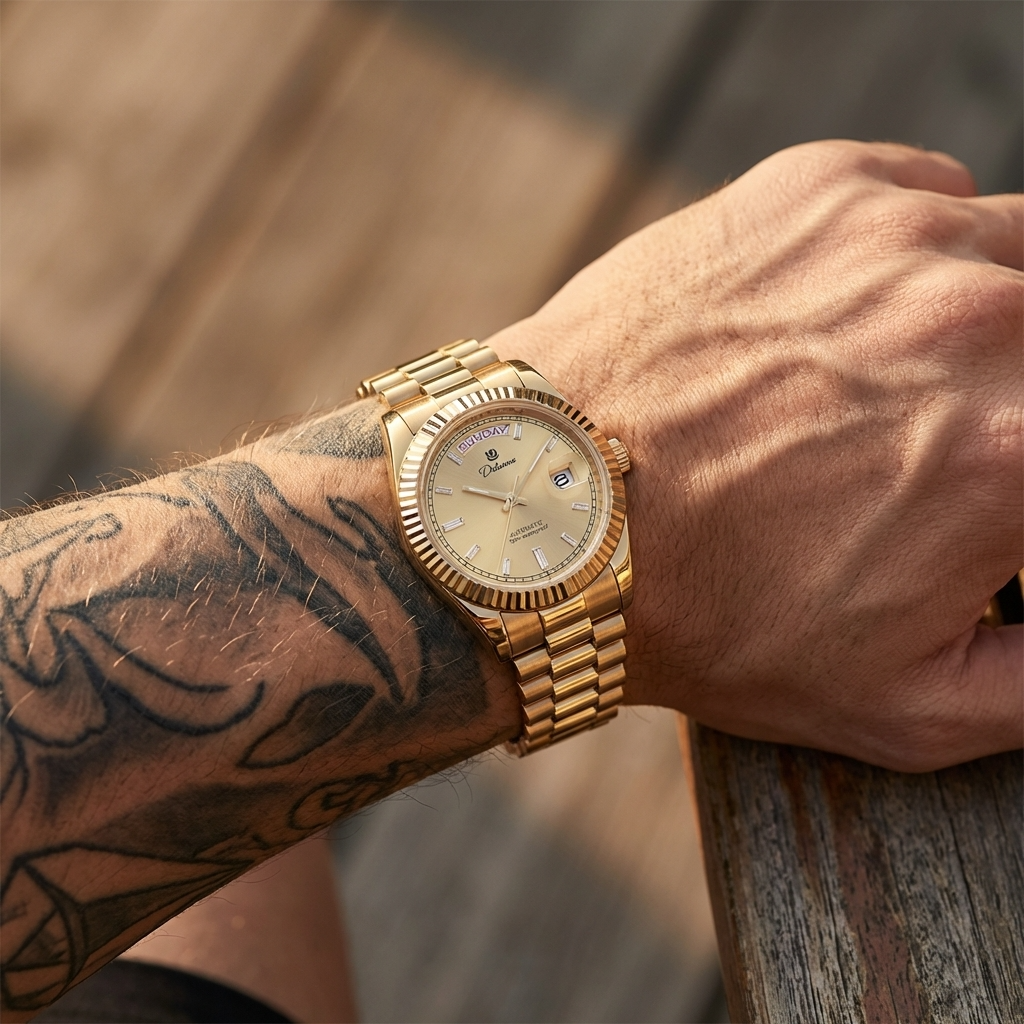 Men's Automatic Calendar Watch – Stainless Steel Mechanical Timepiece with Day-Date Display, Mineral Crystal &amp; Waterproof Design