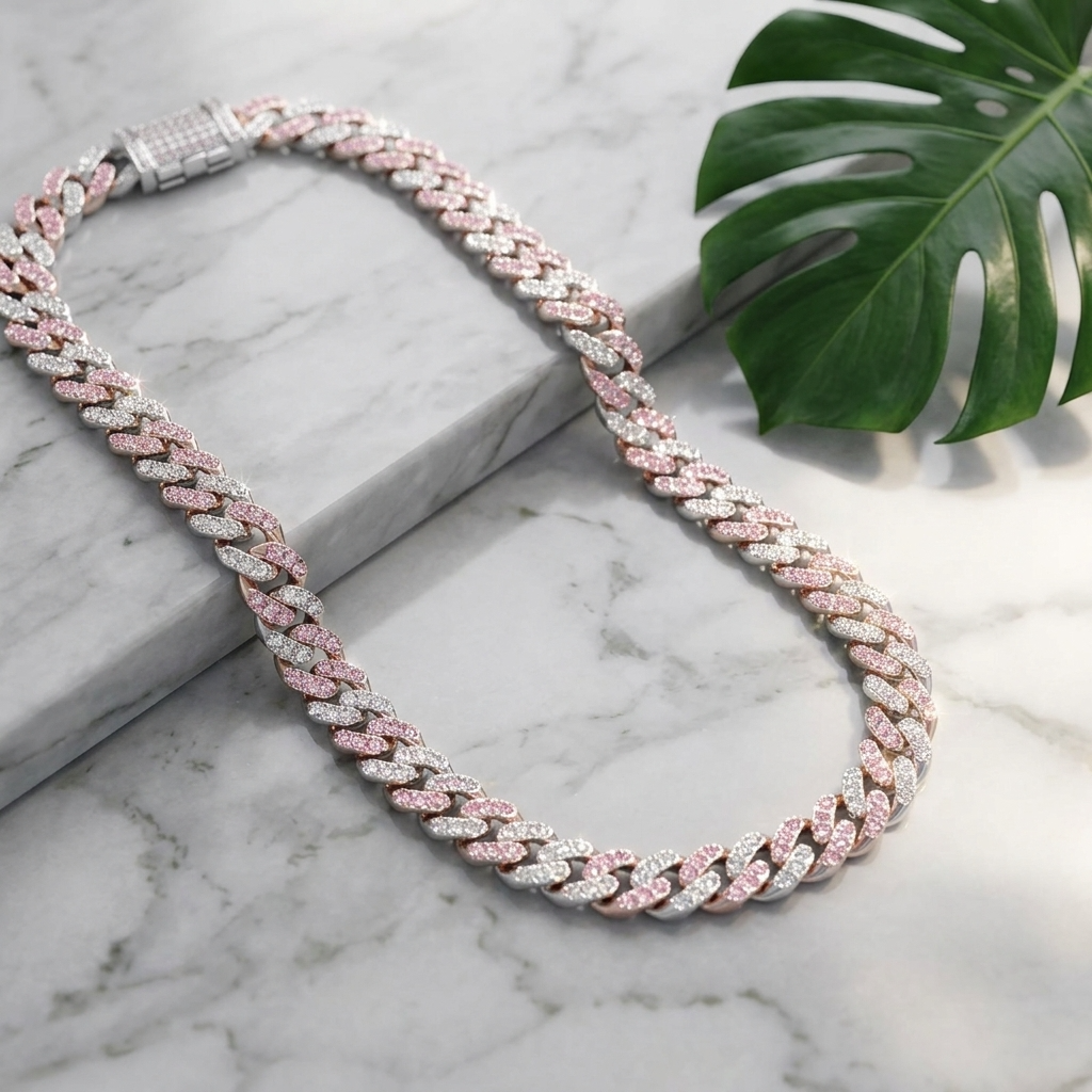 Men's Hip-Hop Dual-Tone Diamond Cuban Chain Necklace &amp; Bracelet