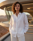Women's 100% Linen Shirt – Long Sleeve Polo Collar Button-Down