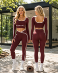 Women's Color Block Yoga Set – Long Sleeve Top & Cropped Leggings, 92% Nylon