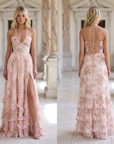 Women's Printed Chiffon Maxi Dress – V-Neck Sleeveless Swing Dress