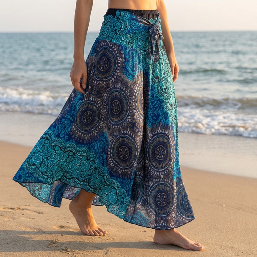 Jupe-robe de plage 100 % rayonne pour femme – Jupe portefeuille évasée florale convertible avec taille haute, style vacances léger et polyvalent