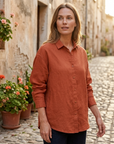 Women's 100% Linen Shirt – Long Sleeve Polo Collar Button-Down