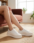 Women's Leather Platform Sneakers – Cowhide Slip-On with Thick Sole