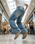 Men's Korean Style Loose Straight-Leg Jeans | Washed Blue Denim