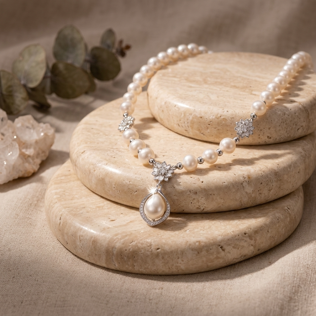 Women's Natural Freshwater Pearl Sterling Silver Necklace