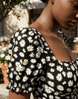Women's Puff Sleeve Floral Daisy Midi Dress