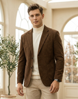 Men's Slim-Fit Corduroy Suit Jacket – Two-Button Textured Blazer for Business and Smart Casual