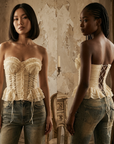 Women's Ruffled Strapless Corset Top – Lace-Up Back Fishbone Slim Tube Top