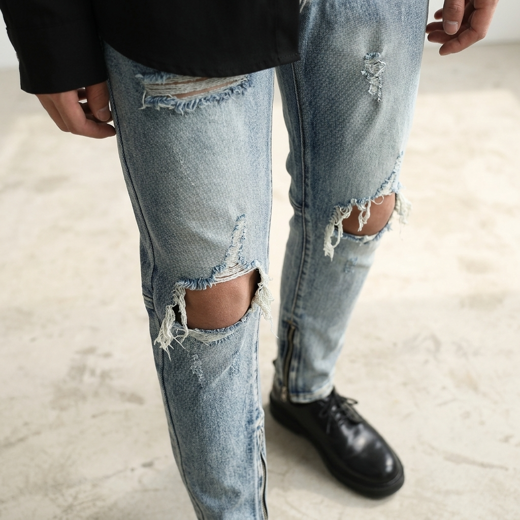 Men's Light Blue Distressed Skinny Jeans – Ripped Slim Fit Denim