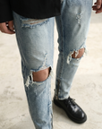 Men's Light Blue Distressed Skinny Jeans – Ripped Slim Fit Denim
