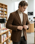 Men's Slim-Fit Corduroy Suit Jacket – Two-Button Textured Blazer for Business and Smart Casual
