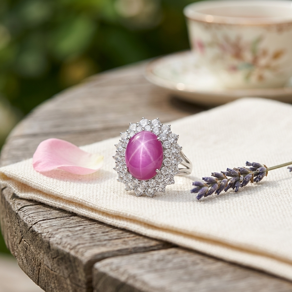 Women's Six-Ray Star Natural Ruby Sterling Silver Ring