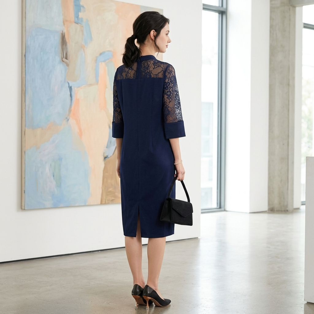 Women's Three-Quarter Sleeve Commute Dress – Elegant Zipper Polyester Dress