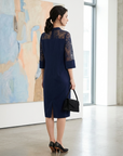 Women's Three-Quarter Sleeve Commute Dress – Elegant Zipper Polyester Dress