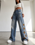 Women's Embroidered High-Waist Loose Denim Jeans