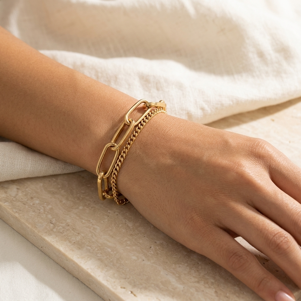 Women's Chunky Titanium Steel Bracelet – Minimalist Geometric Electroplated Gold &amp; Silver Bangle