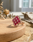 Women's Floral Natural Ruby Ring — S925 Silver with 18K Gold Electroplating ADJUSTABLE SIZE