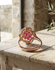 Women's Floral Natural Ruby Ring — S925 Silver with 18K Gold Electroplating ADJUSTABLE SIZE