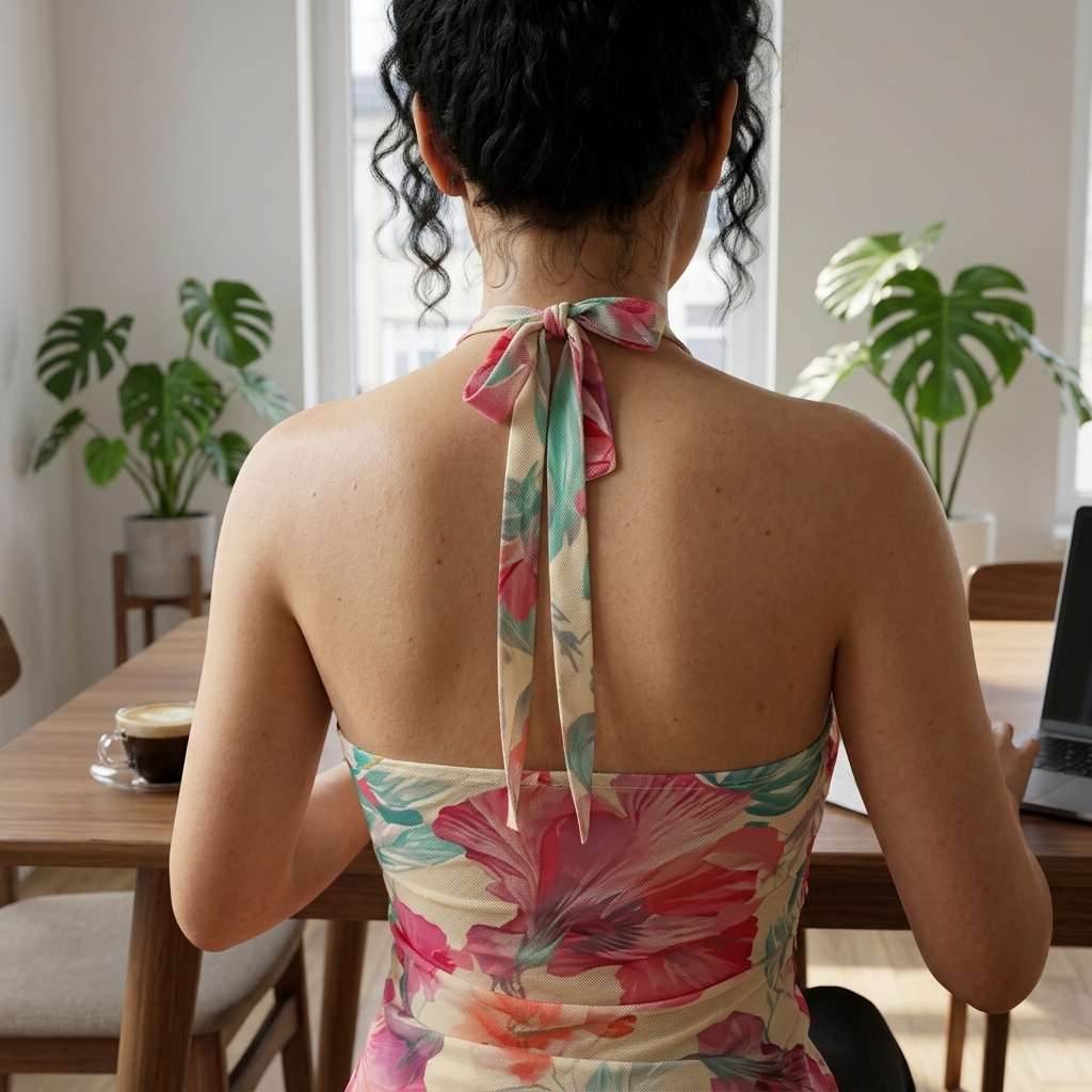 Women's Floral Beaded Halter Neck Knit Camisole Top